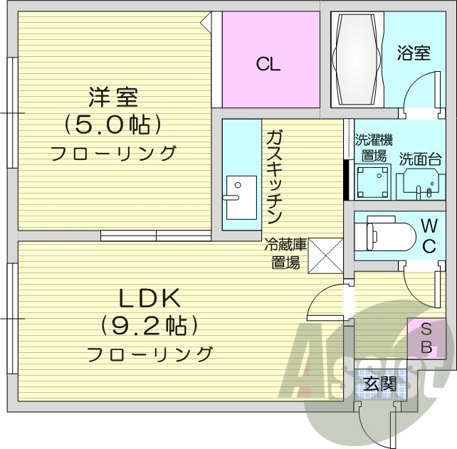 1LDK、独立洗面台、温水便座、灯油FF暖房