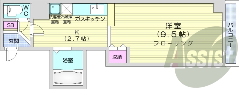 1K、クローゼット、ウォシュレット、エアコン