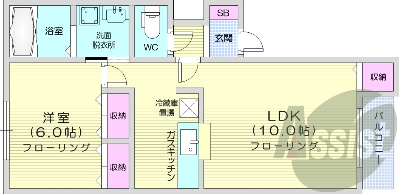 1LDK、トランクルーム、灯油暖房、独立洗面台