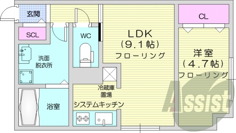1LDK、灯油暖房、インターネット使用料不要
