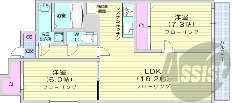 2LDK、ウォシュレット、宅配BOX、トランクルーム