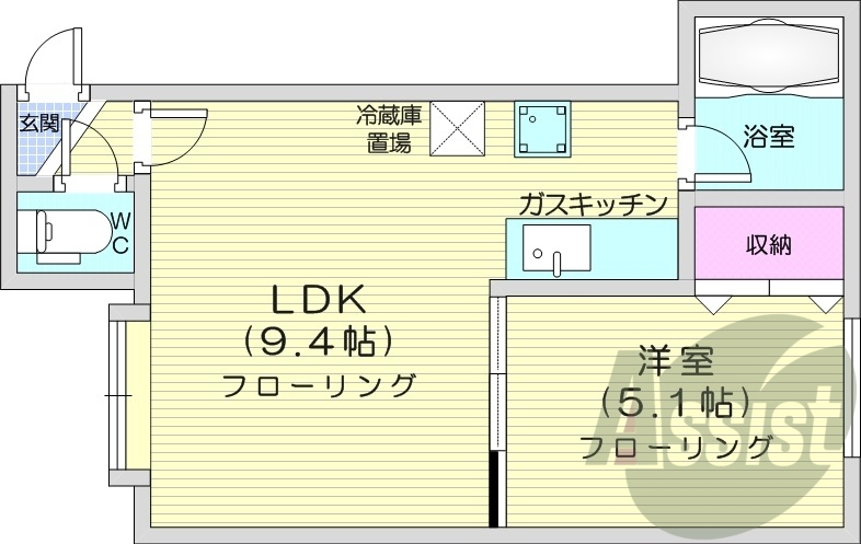1LDK、エアコン、灯油暖房、ネット無料