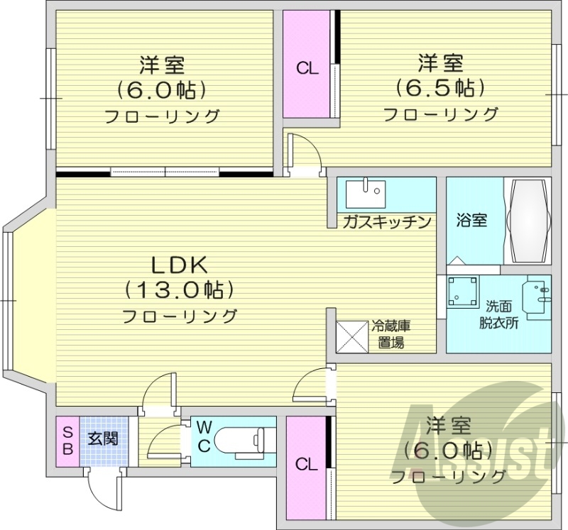 3LDK、ネット無料、灯油暖房、独立洗面台