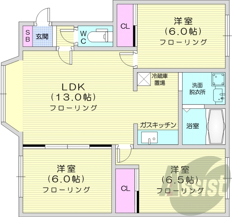 3LDK、ネット無料、灯油暖房、独立洗面台