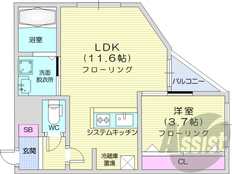 1LDK、都市ガス、ペット相談、エアコン、エレベーター