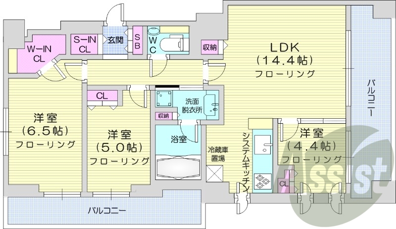 3LDK、都市ガス、追い炊き、システムキッチン