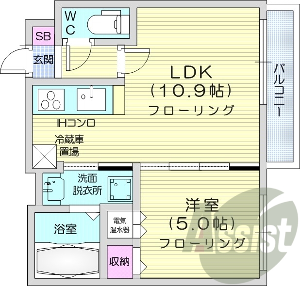 1LDK、システムキッチン、エアコン