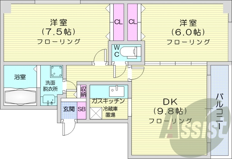 2DK、角部屋、オートロック、光ファイバー