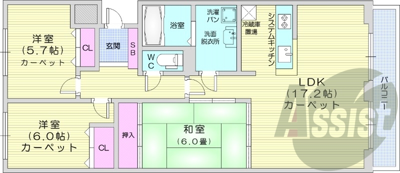 3LDK、都市ガス、トランクルーム、モニタ付インターホン