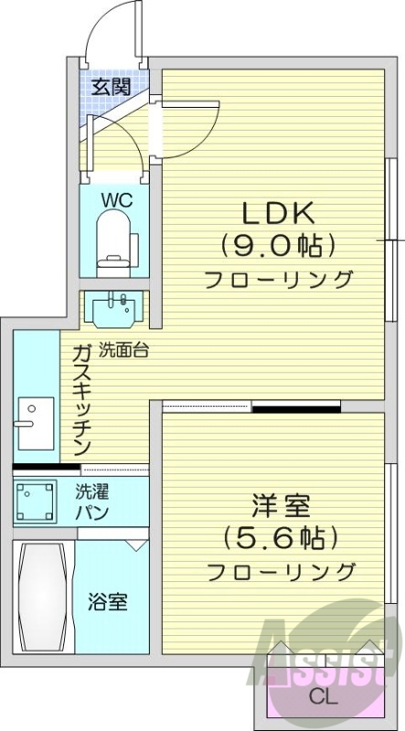 1LDK、独立洗面台、モニタ付インターホン、灯油暖房
