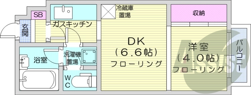 1DK、エレベーター、オートロック、バス・トイレ別