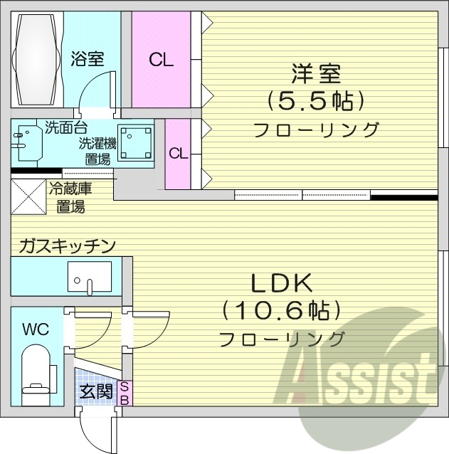 1LDK、エアコン、オートロック、シューズボックス