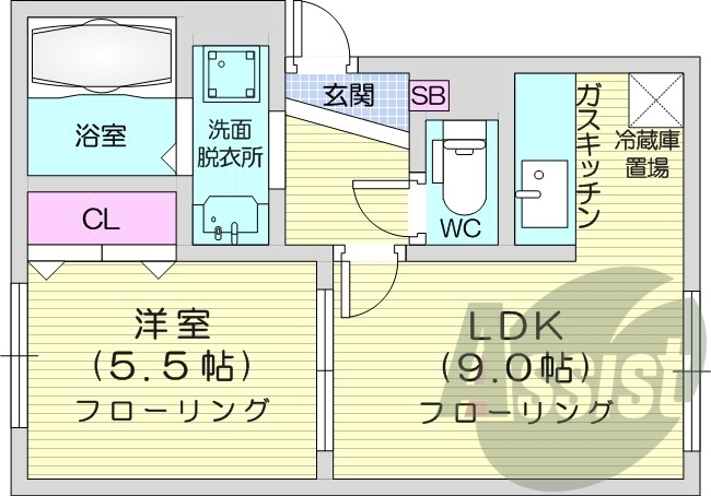 1LDK、ロードヒーティング、風呂トイレ別、ペット可