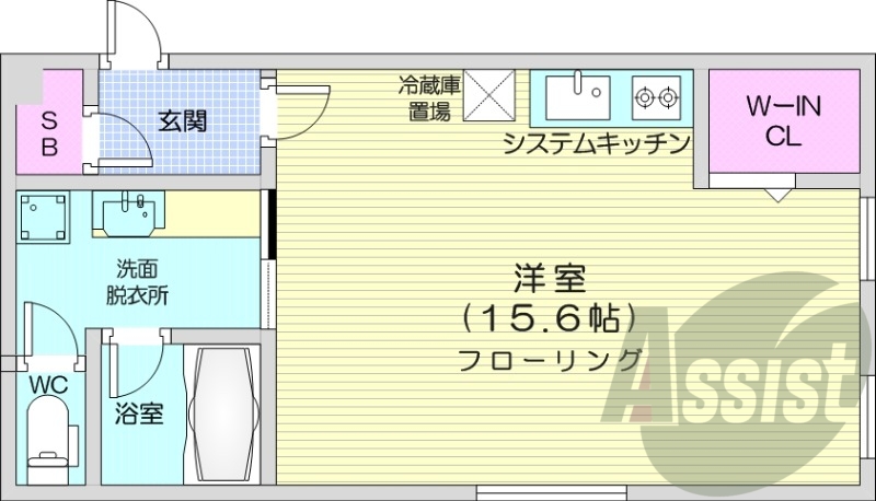 1R、都市ガス、エアコン、追い焚き、システムキッチン