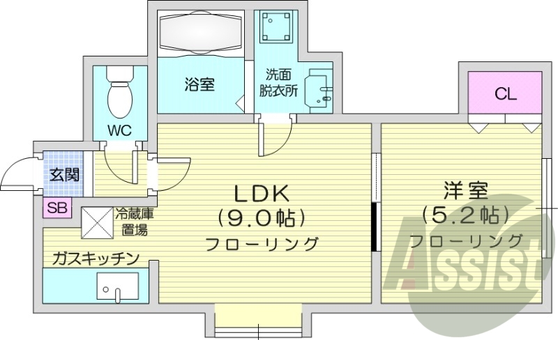 1LDK、独立洗面台、TVモニターホン、バス・トイレ別