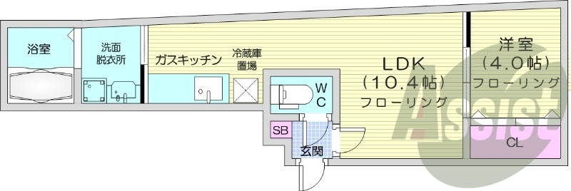 1LDK、オートロック、シャワートイレ、バス・トイレ別