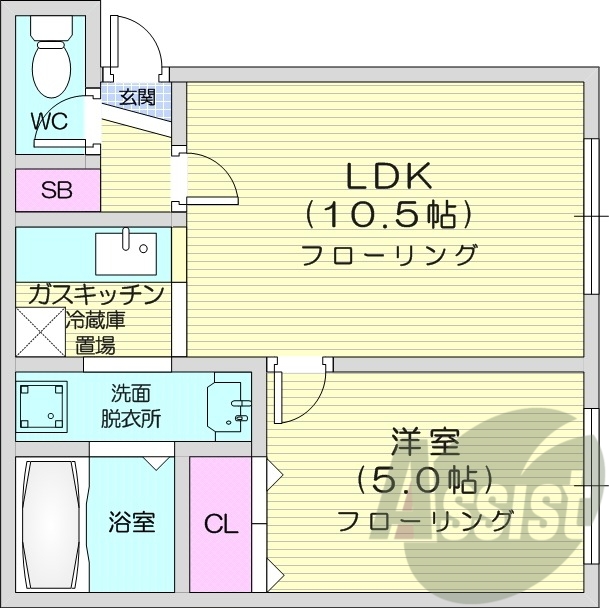 1LDK、TVモニターホン、灯油FF暖房、シャンドレ