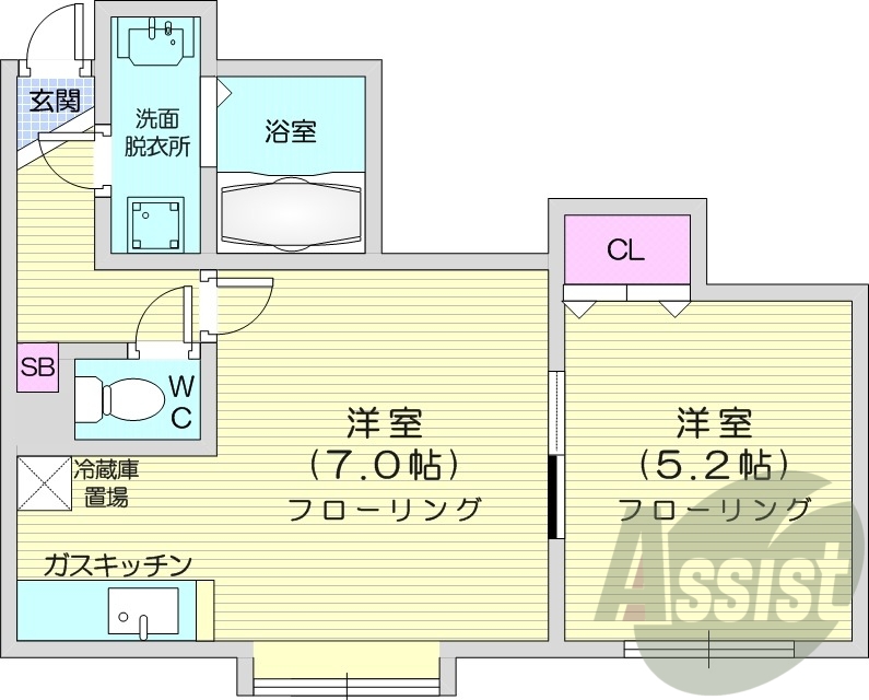 1LDK、灯油暖房、インターネット無料、洗面脱衣所
