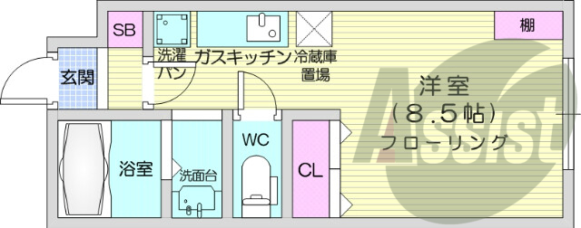 1R、バストイレ別、シャンプードレッサー