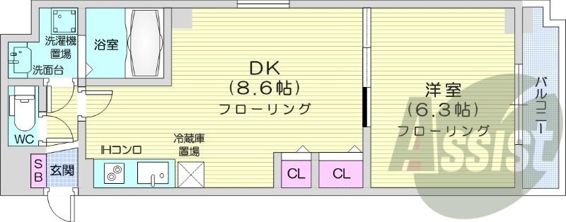 1LDK、エレベーター、オートロック、オール電化