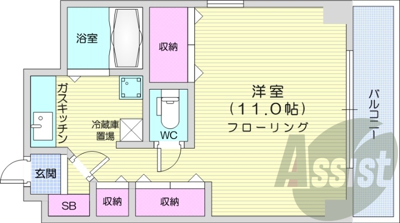 1K、都市ガス、ネット無料、ガスキッチン、洗面台