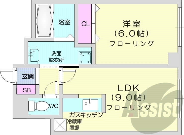 1LDK、灯油暖房、独立洗面台、室内洗濯機置場