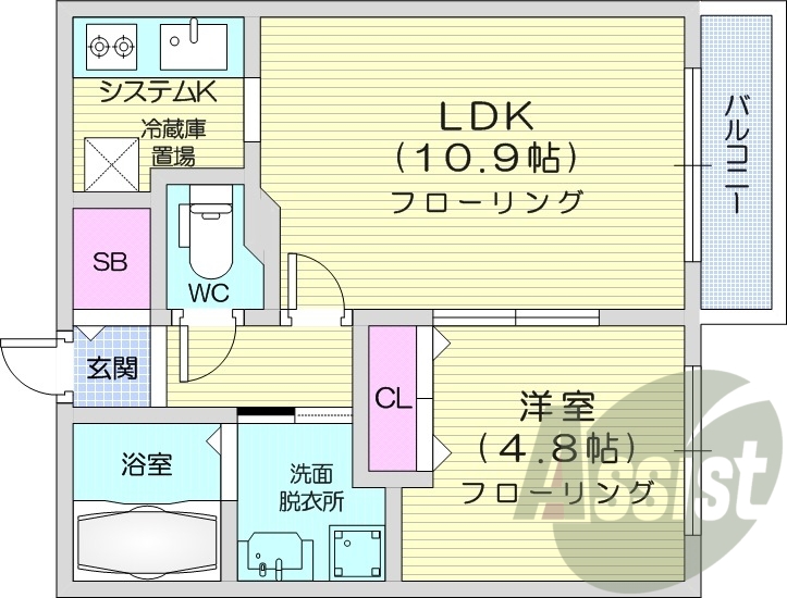 1LDK、都市ガス、ガス暖房、エアコン、ネット無料