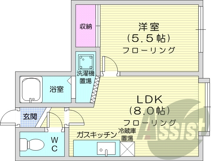 1LDK、バストイレ別、灯油暖房、シャワートイレ