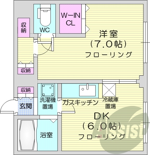 1DK、バストイレ別、TVインターホン、灯油FF暖房