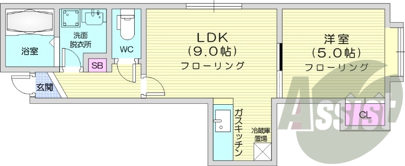 1LDK、灯油暖房、角部屋、ネット無料、収納