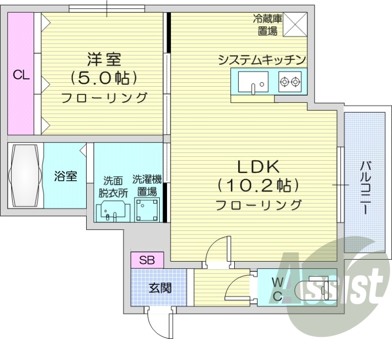 1LDK、都市ガス、エアコン、ネット使用料不要、宅配ボックス