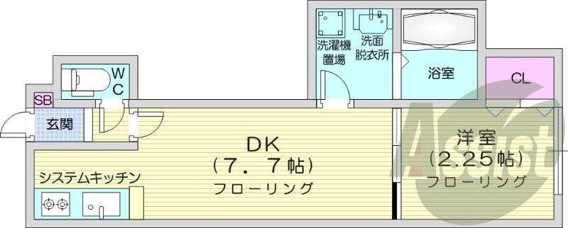 1LDK、バス・トイレ別、灯油暖房
