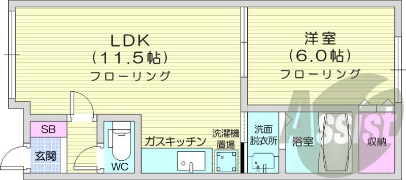 1LDK、都市ガス、浴室乾燥機、独立洗面台