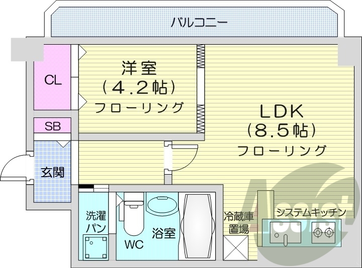 1LDK、オートロック、モニター付きインターホン