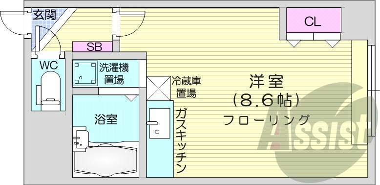 1R、独立洗面台、ガスキッチン、ガスキッチン