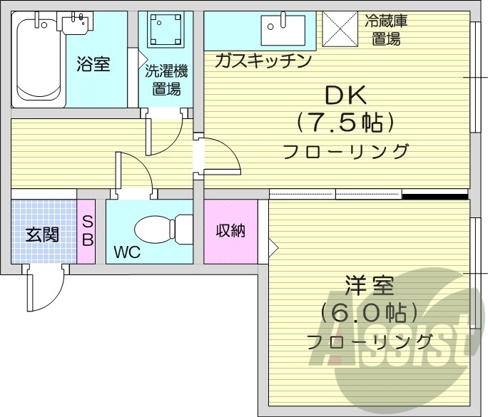 1LDK、ネット無料、灯油暖房、バストイレ別