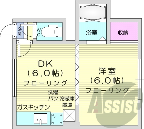 1DK、エアコン、灯油暖房、モニター付きインターホン