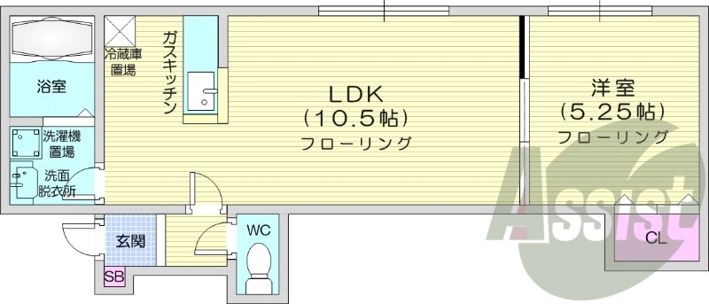 1LDK、独立洗面台、灯油暖房