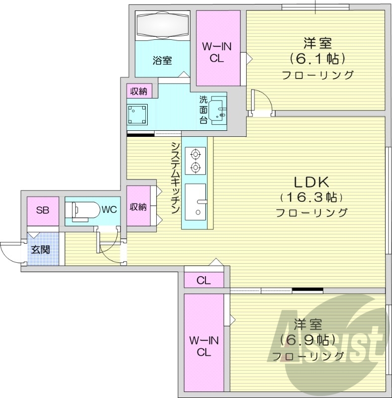 2LDK、エアコン、都市ガス、追い焚き、オートロック