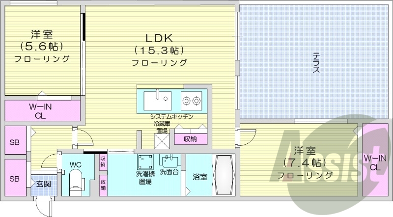 2LDK、エアコン、都市ガス、追い焚き、オートロック