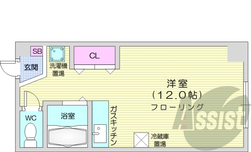 1R、都市ガス、バス・トイレ別、ネット無料