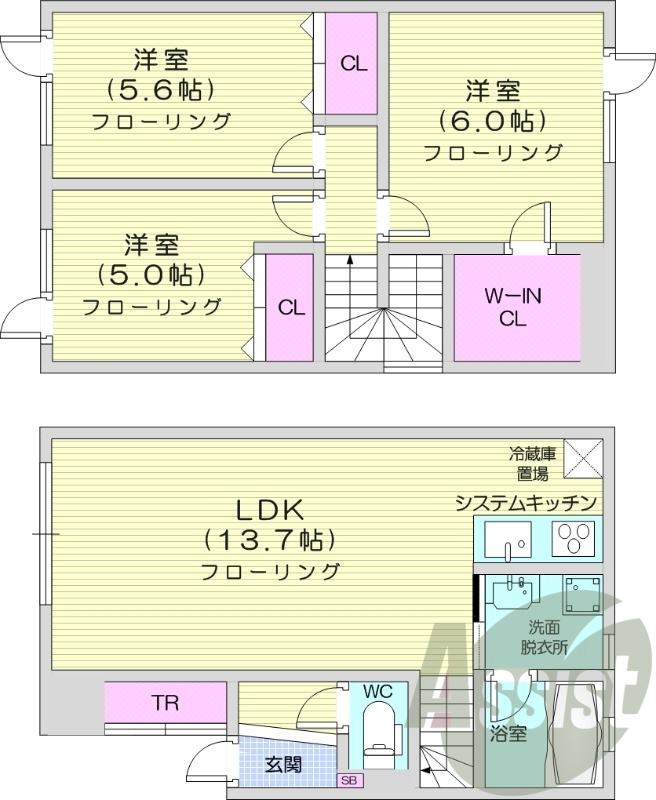 3LDK、ウォークインクローゼット、シャワートイレ