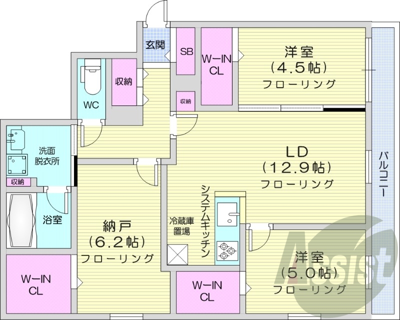3LDK、エアコン、都市ガス、追い焚き、システムキッチン