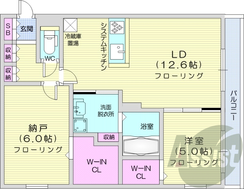 2LDK、エアコン、都市ガス、追い焚き、システムキッチン