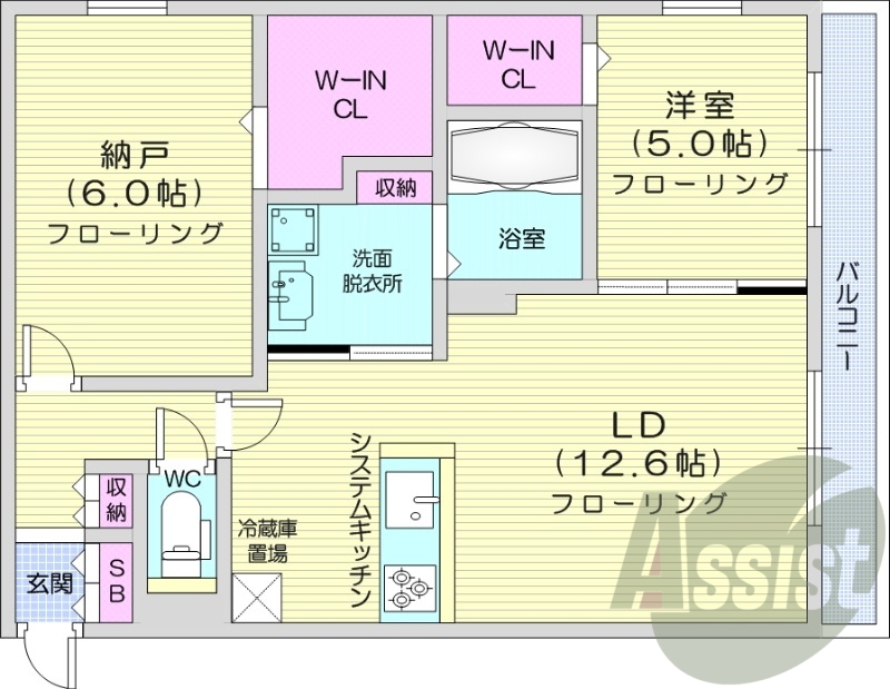 2LDK、エアコン、都市ガス、追い焚き、システムキッチン
