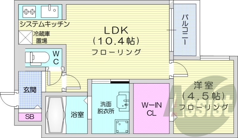 1LDK、エアコン、灯油暖房、システムキッチン