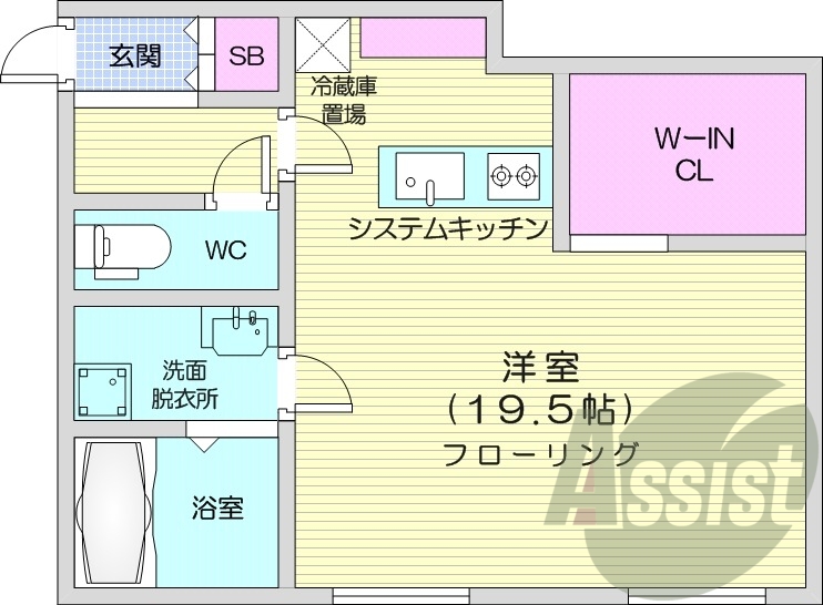 1R、エアコン、都市ガス、システムキッチン、追い焚き