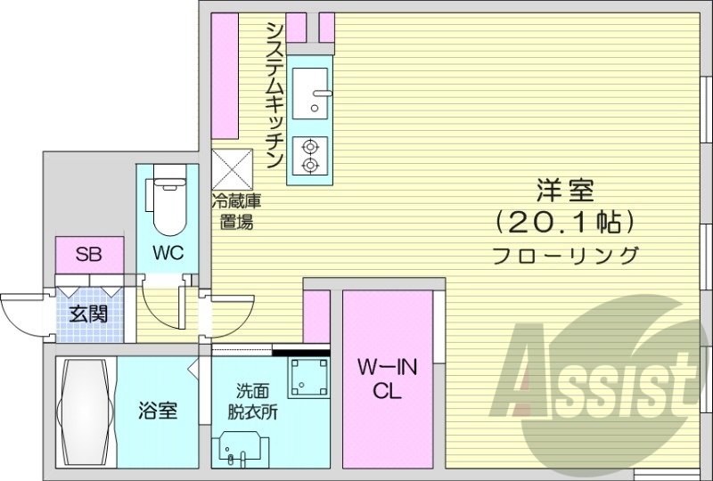 1R、エアコン、都市ガス、システムキッチン、追い焚き
