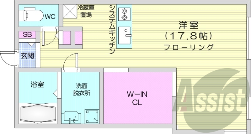 1R、エアコン、都市ガス、システムキッチン、追い焚き