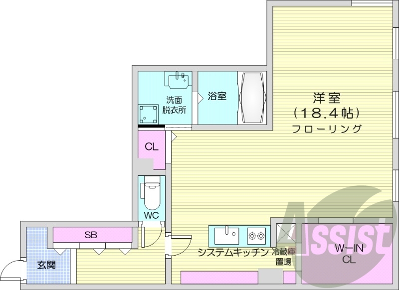 1R、エアコン、都市ガス、システムキッチン、追い焚き